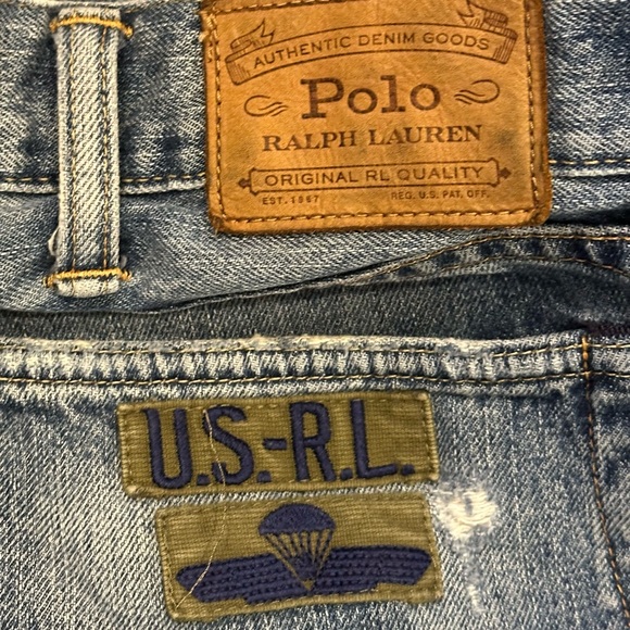 Polo Ralph Lauren Varick Slim Straight Jeans Military Patches Distressed 38 x 32 - Picture 9 of 16